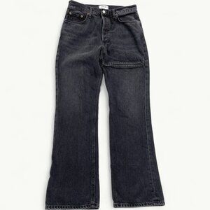 Agolde Black Thigh Leg Slit Slice Mid Rise Lana Straight Leg Jeans Women's 28